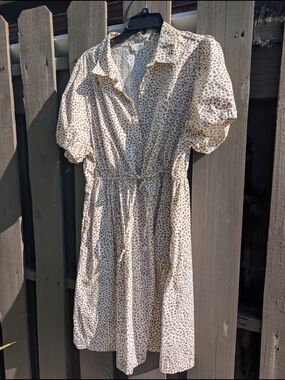 J. Crew Cream Midi Dress with Tan Leopard Spots